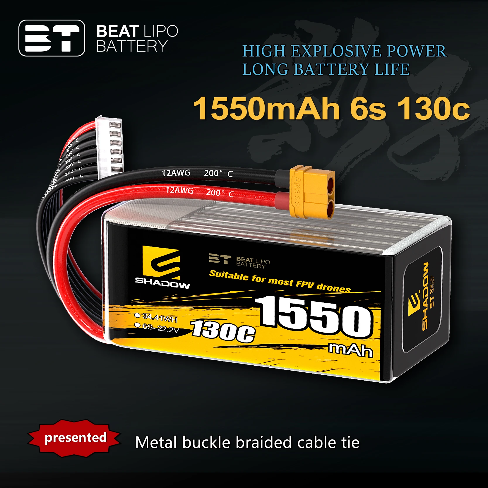 

Beatlipo 6S Lipo Battery Fpv Drone Battery 22.2V 130C 1550Mah for Rc Fpv Airplane Quadcopter Helicopter Drone