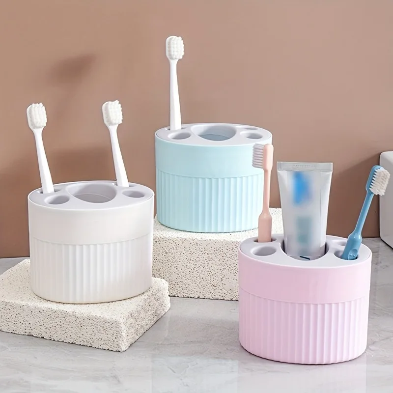 1pc Simple and Stylish Plastic Toothbrush and Toothpaste Organizer - Freestanding Toothbrush Holder for Bathroom Accessories