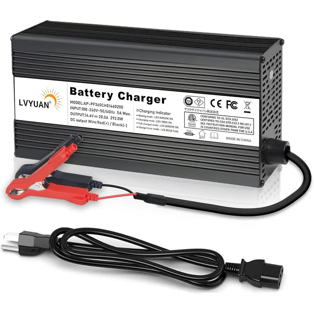 

Зарядное устройство LiFePO4 14,6 В, 20 А, автоматическое интеллектуальное зарядное устройство и обслуживание десульфатора с интеллектуальным чипом для LiFePO4 Lithium