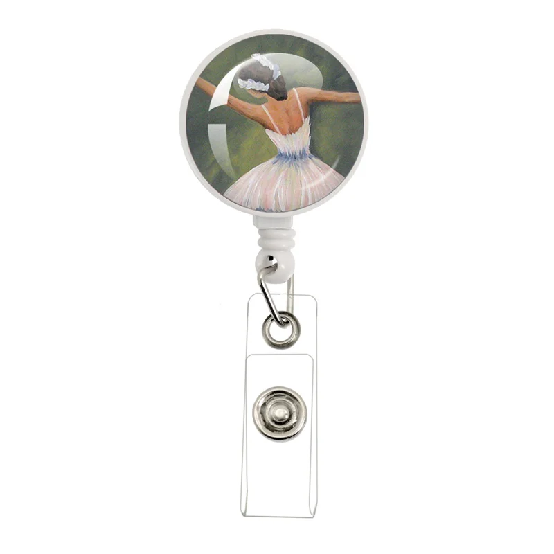 Ballerina Figure Silhouette Brooch Ballet Glass Glass Cabochon Retractable Badge Reel Jewelry Gifts For Friends