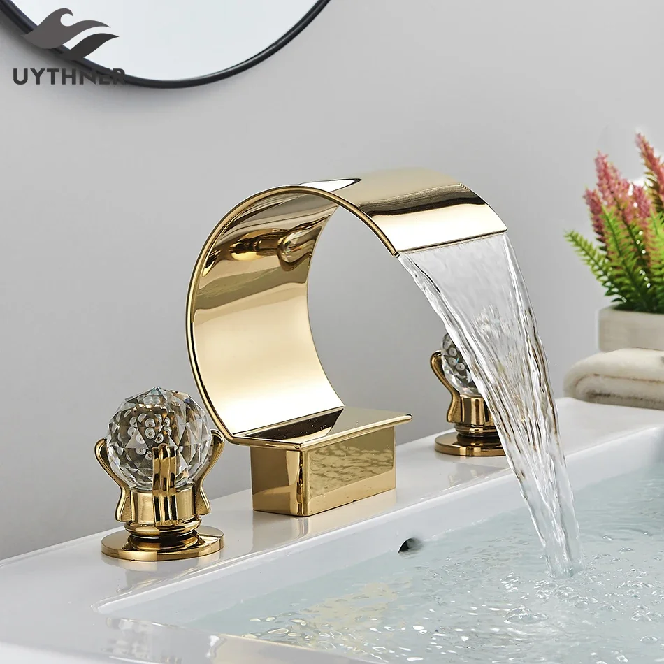 

Bathroom Crystal Faucet Bathtub Mixer Sink Tap Wide Spout Waterfall Bath Hot And Cold Water Mixer Crane