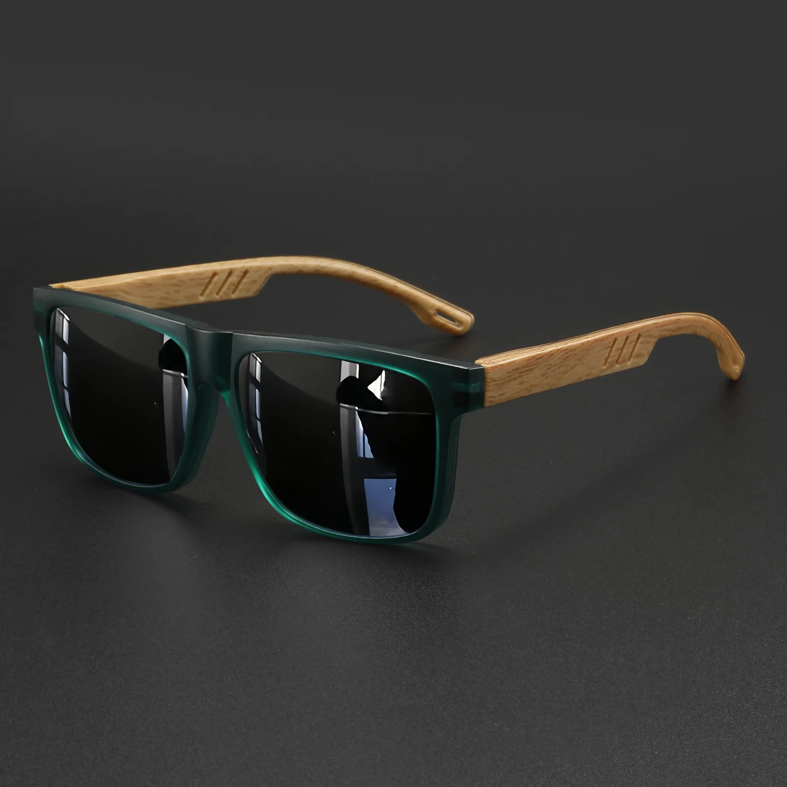 Nieuwe mode vierkante zonnebril - houtnerf veerscharnier, UV400 unisex voor autorijden, wandelen en reizen