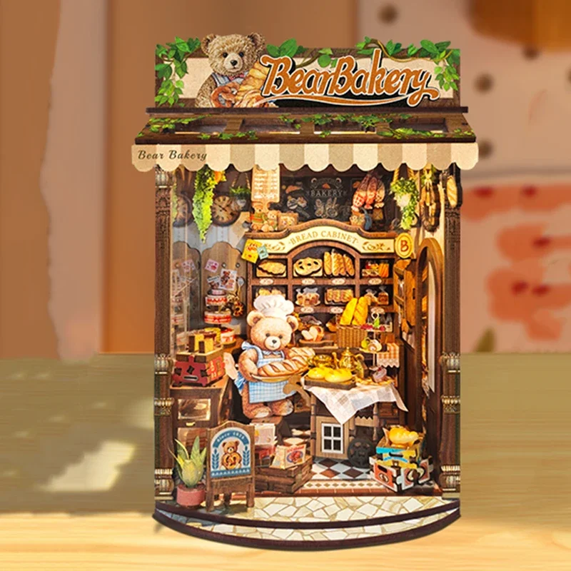 

Miniature Building Kits Bear Bakery Cottage DIY Wooden Doll Houses With Furniture Lights Casa for Friends Birthday Gifts
