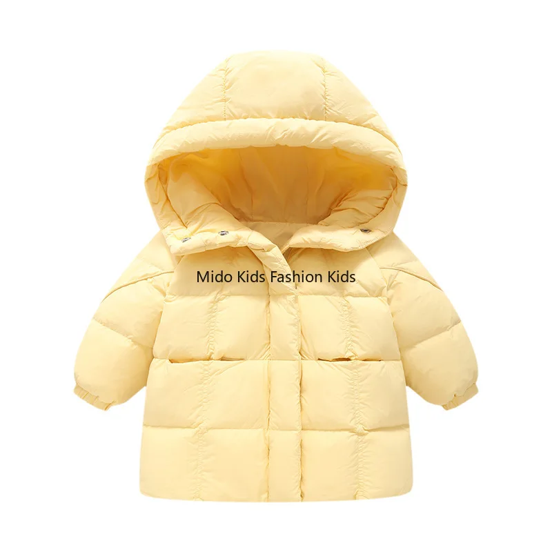 Children's down jacket boys and girls winter thickened warm jacket baby hooded white duck down  long section 110-150cm