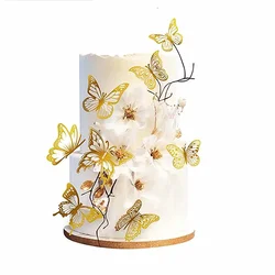 12pcs Happy Birthday Butterfly Cake Topper Gold Silver Folding Butterfly Birthday/Weddind Cake Topper Party Decoration Kids Gift