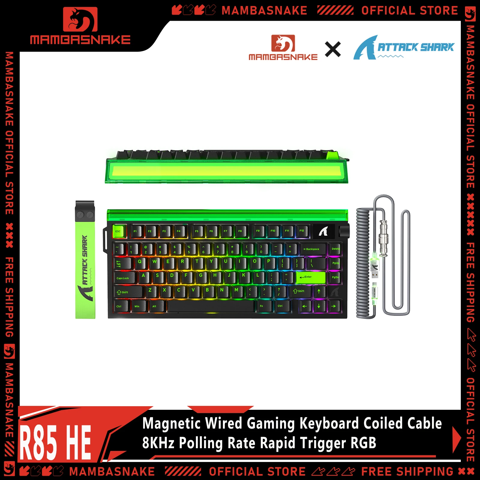 ATTACK SHARK R85 HE 75% Magnetic Wired Gaming Keyboard With C01ULTRA Cable, 8KHz Polling Rate Rapid Trigger, ustom Hot-Swappable