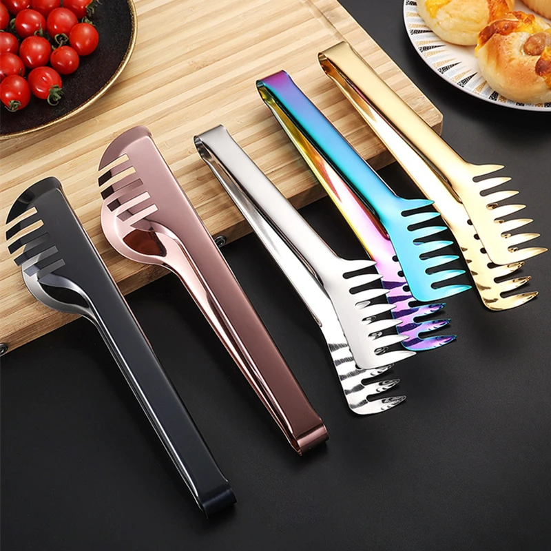 Kitchen Food Tongs Stainless Steel Color Comb Type Meal Clip Non Stick Cookware Salad Beef Buffet Clamp Home Accessories