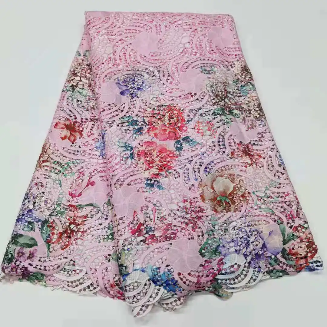 

Pink African Cord Lace Fabric Water Soluble Lace Fabric High Quality Nigerian Milk Silk Lace Fabric For Wedding Party QX21103