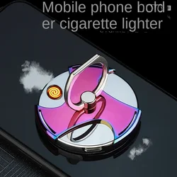 Creative Multifunctional Mobile Phone Bracket Ring Buckle Windproof Lighter USB Rechargeable Cigarette  Lighter Smoking Tool