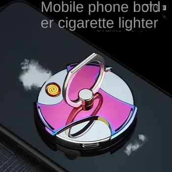 창의적인 다기능 휴대폰 브래킷, 링 버클 방풍 라이터, USB 충전식 담배 라이터, 흡연 도구