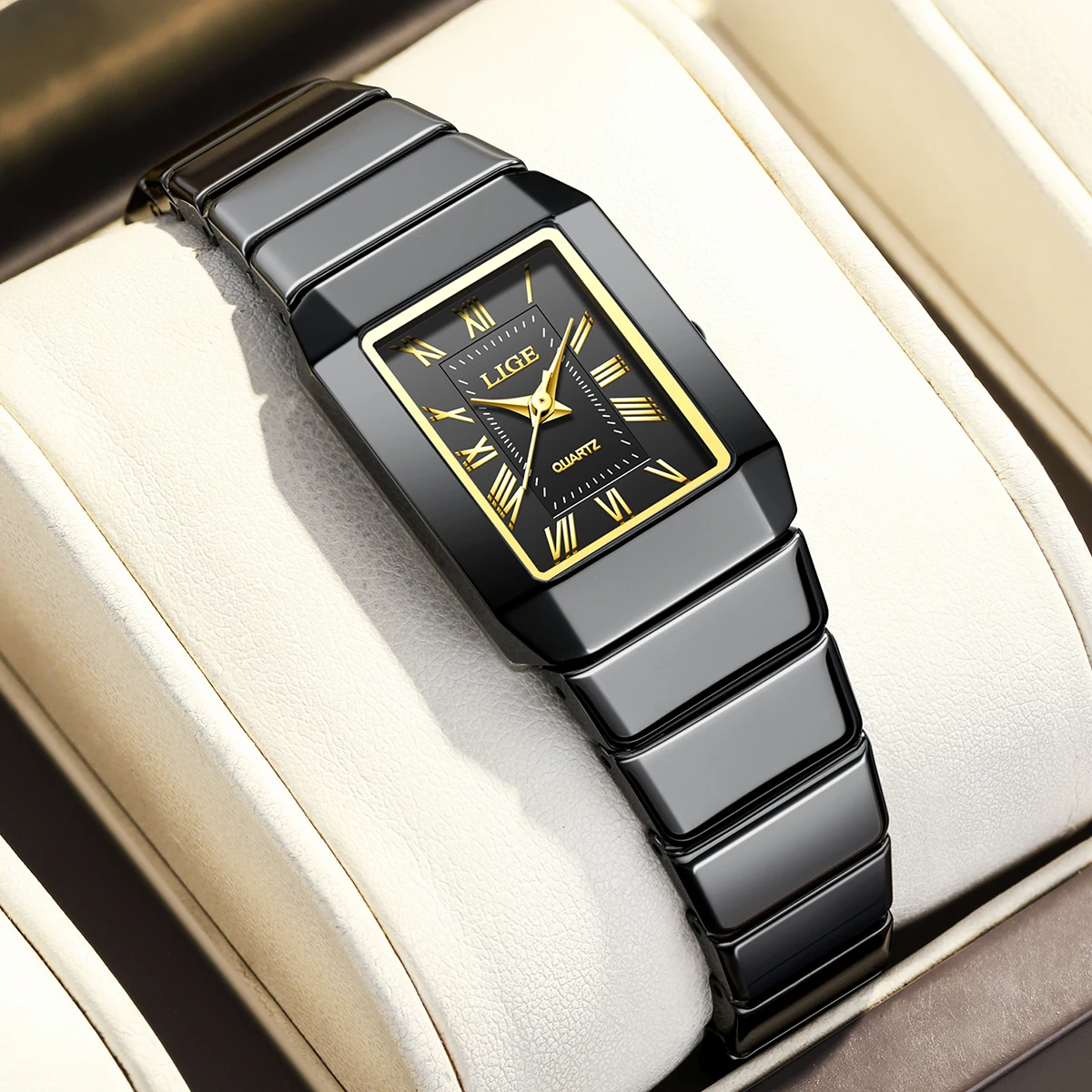 LIGE Fashion Women's Watch Ceramic Quartz Wristwatch Elegant Waterproof Vintage Watches Ultra-thin Watch for Women Reloj Hombre