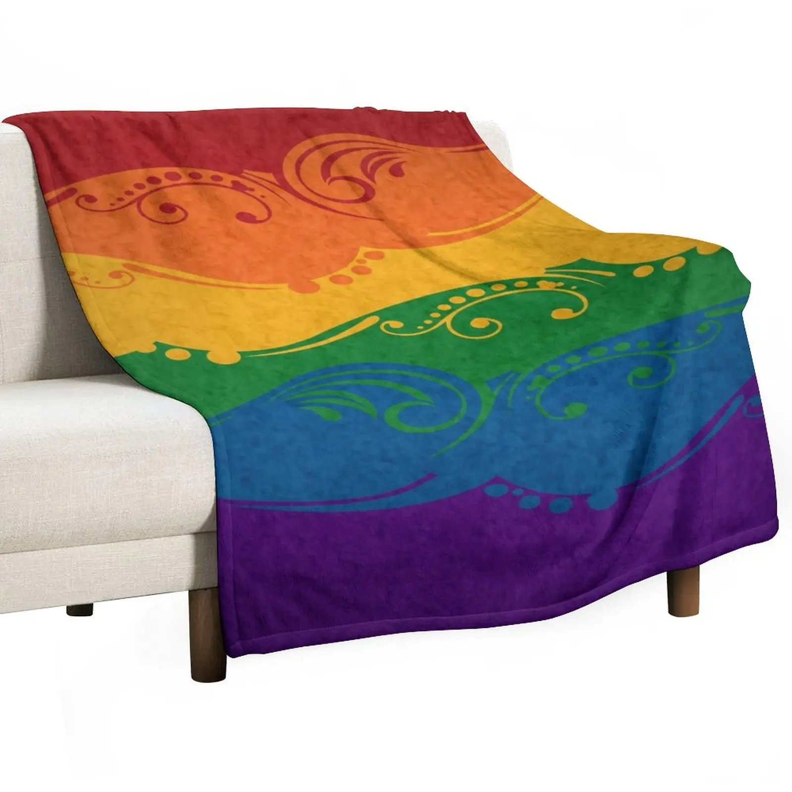 Fancy Swooped and Swirled LGBTQ Pride Rainbow Flag Background Throw Blanket Winter beds Thins Blankets