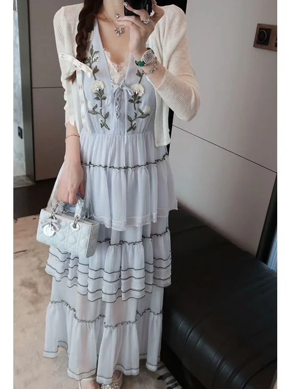 

Mimius Summer Thin Ice Silk Sun Protection ell Embroidery Loose Knitted Outerwear Women's Casual V-ne Long Sve Cardigan