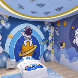 custom Space Astronaut Wallpaper for Boys Girls' Bedroom Fresco Cartoon wall paper Children's Room Starry Sky Background sticker