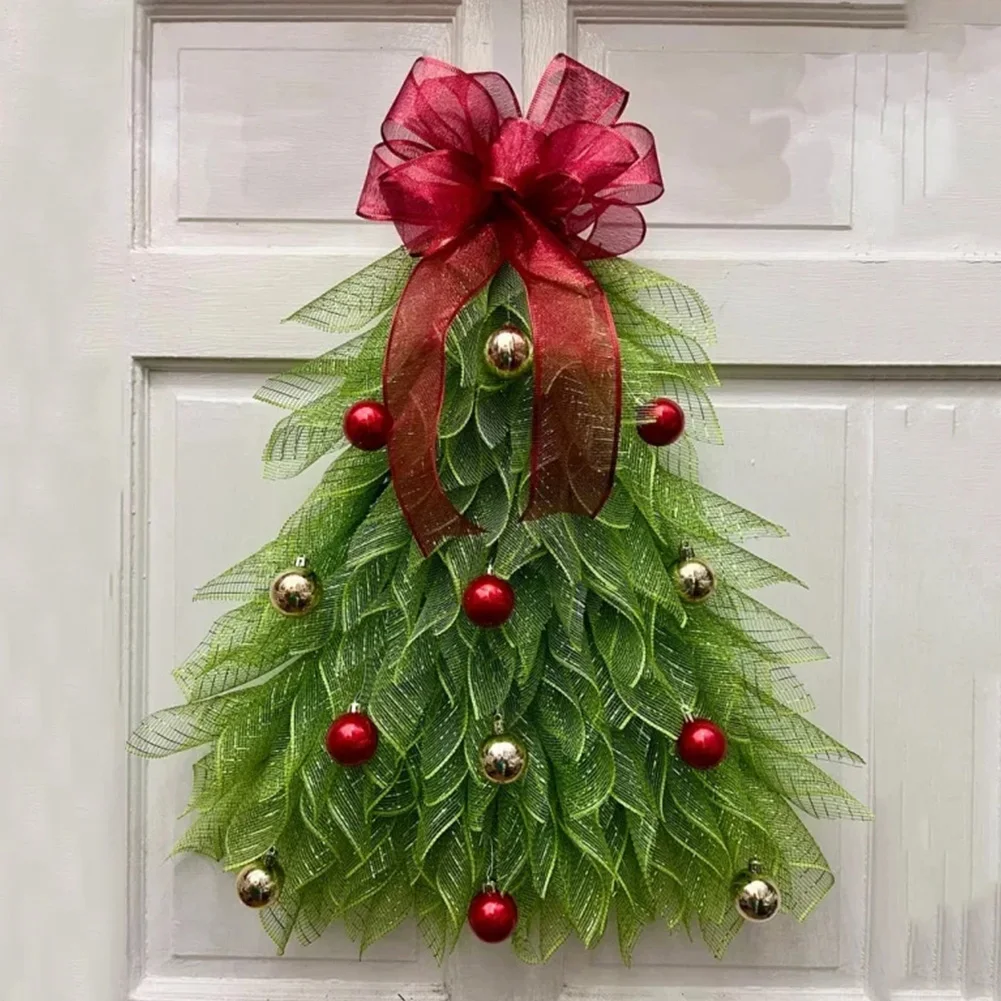 

Handmade Christmas Tree with Bow & Ball Wreath Christmas Wreath Hangers Large Xmas Tree Front Door Flower Wreath Garland Decor