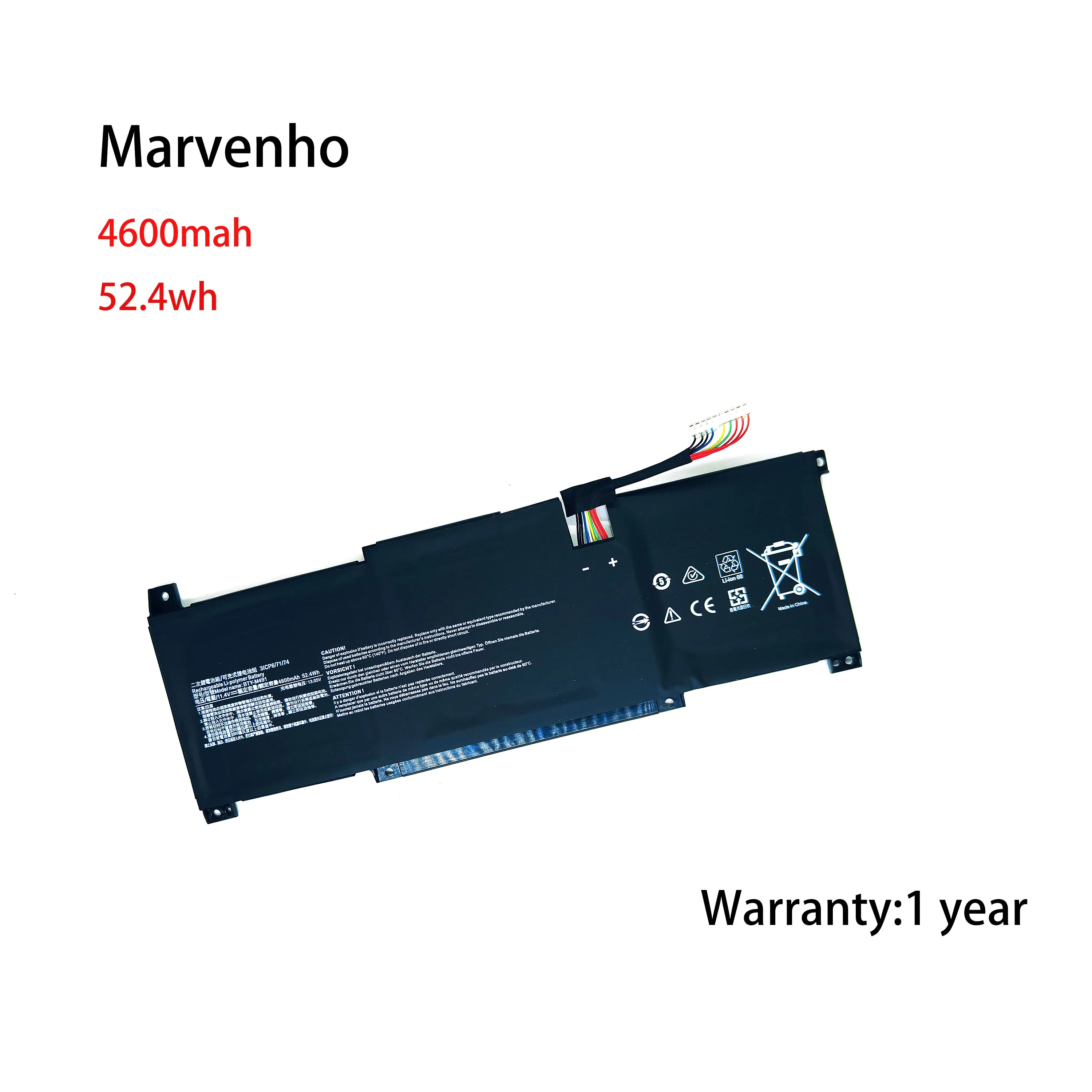 New Marvenho 11.4V 4600mah 52.4WH BTY-M491 3ICP6 71 74 Laptop Battery for MSI Modern 15 Stealth 15M A10M A11M