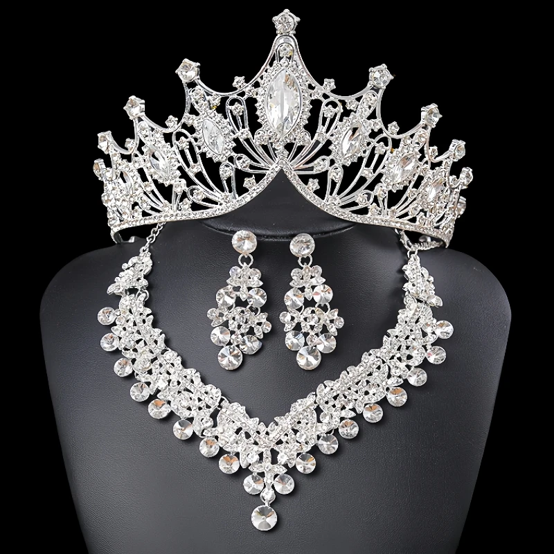 Luxury Crystal Tiaras And Crowns Rhinestone Diadem Set For Women Pageant Bridal Wedding Hair Accessories Jewelry Crown Set Tiara