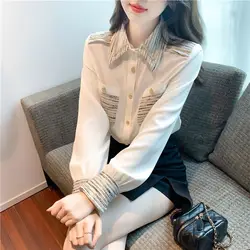 Spring Woman Clothes Long Sleeve Shirt Chiffon Blouse Trend Fashion Office Lady Simplicity Elegant Formal Pocket Buttons Korean