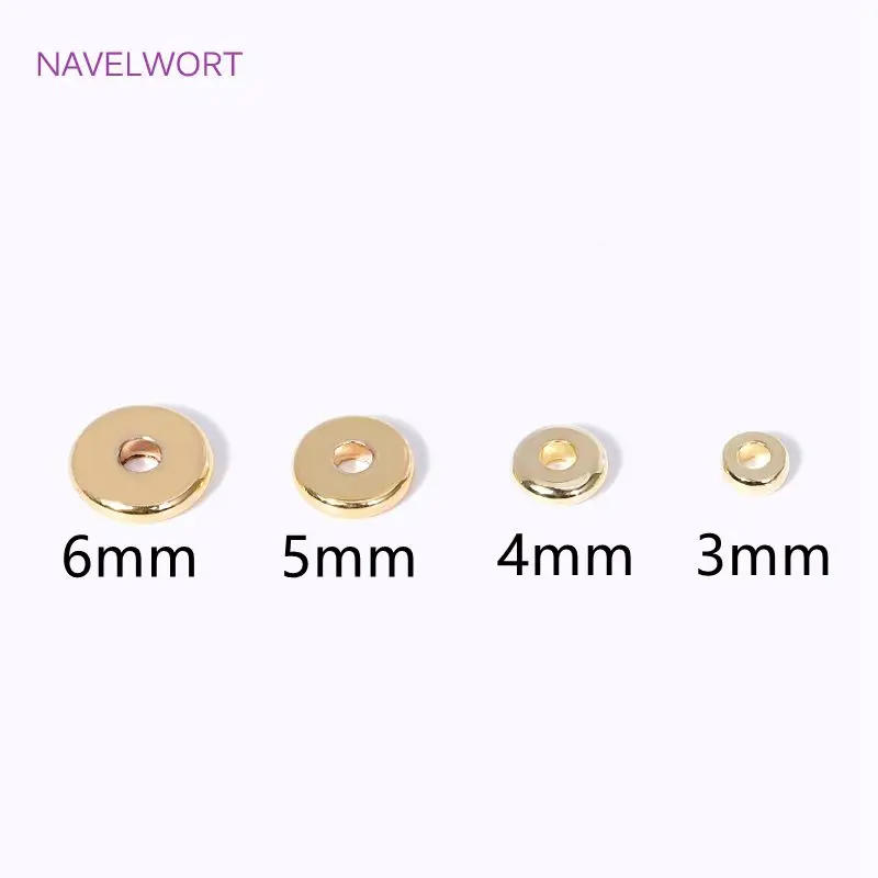 3/4/5/6mm 18K Gold Plated Brass Round Spacer Flat Beads For Jewelry Making Supplies,DIY Bracelet Necklace Making Accessories