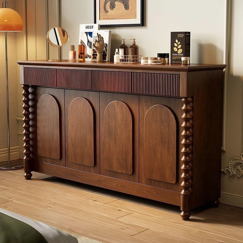 Black solid wood entrance cabinet retro living room aisle antique chest