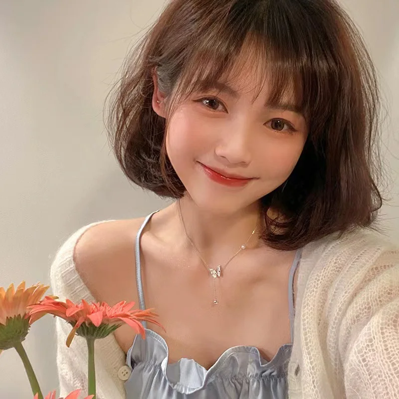 Korean style ins style jewelry fashion clavicle chain butterfly tassel diamond pendant 925 sterling silver necklace for women