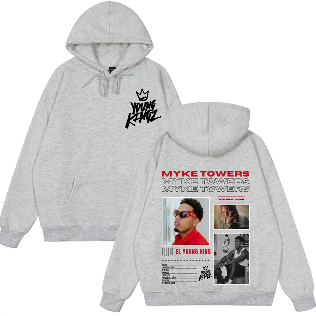 Myke Towers Young Kingz 2026 Album Tour Print Pullover für Männer und Frauen, Modische Sweatshirts, Winter, Lässig, Langarm, Hip-Hop-Hoodie – Detail 6