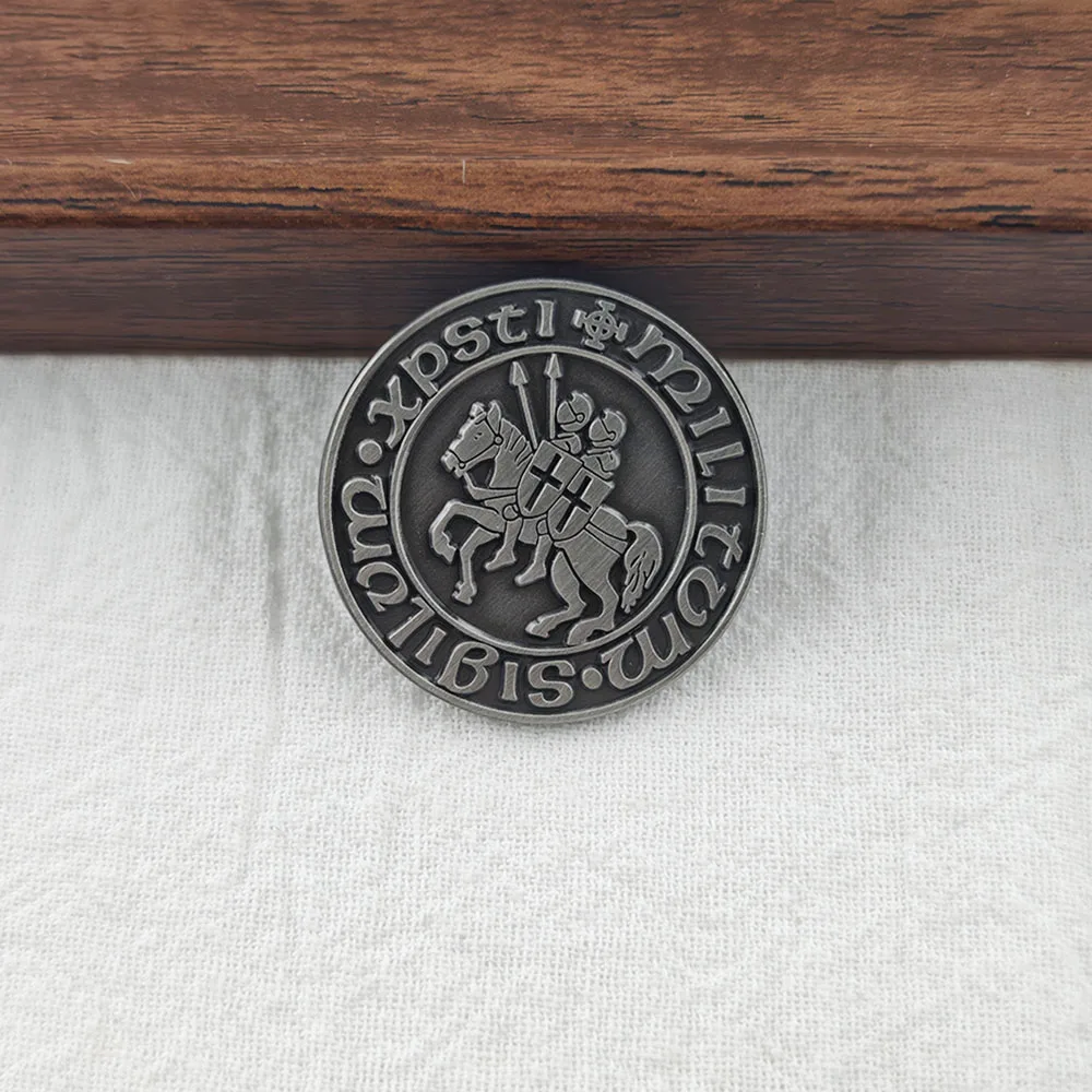 Tempelritter Emaille-Pins Sigillum Militum Xpisti Broschen Mittelalterliche Runde Metall-Abzeichen Kleidung Rucksack Anstecknadel Geschenk – Detail 8