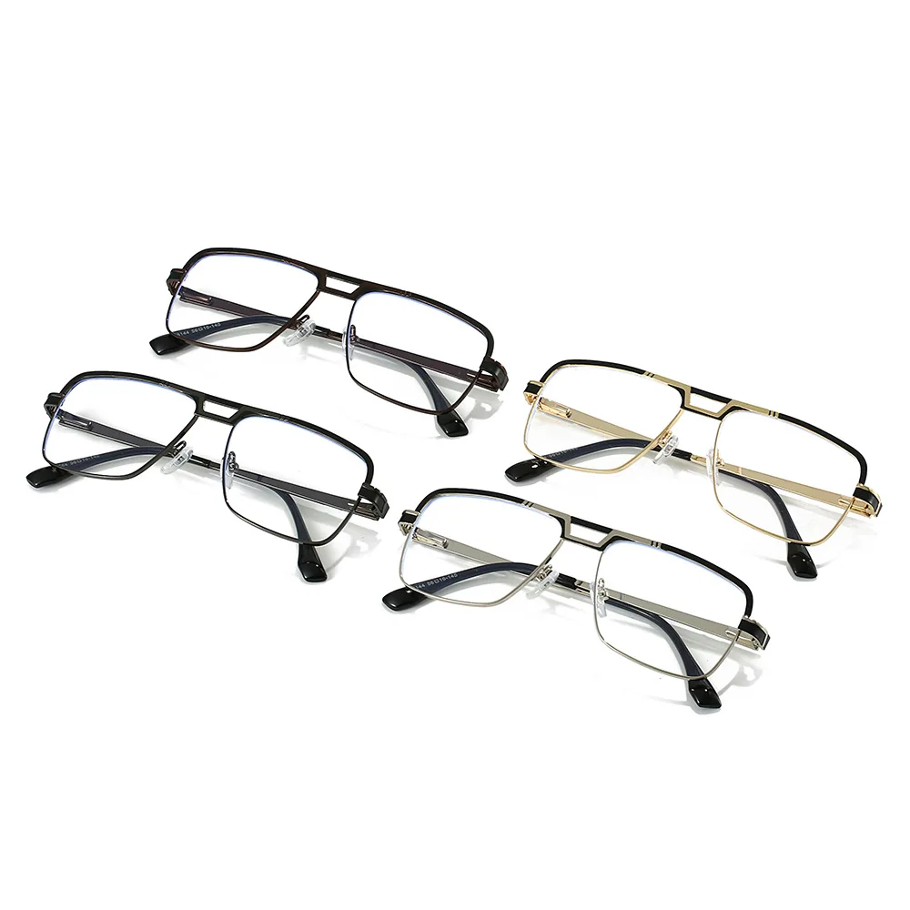 New Double Beam Men's Anti Blue Light Glasses, Square Metal Blue Ray Blocking Eyeglasses Myopia Glass Frames F8144