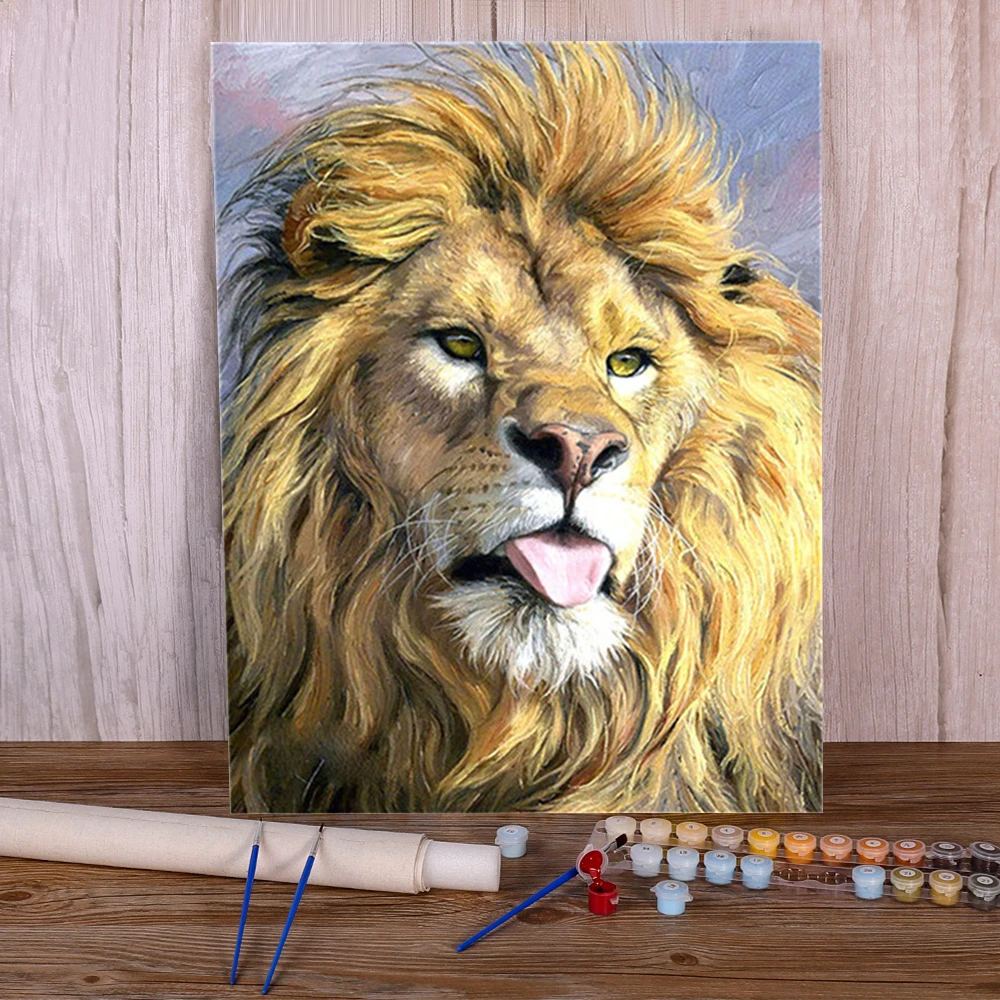 Animal Lion DIY Painting By Numbers Set Oil Paints 40*50 Picture By Numbers Photo Decorative Paintings For Children For Drawing