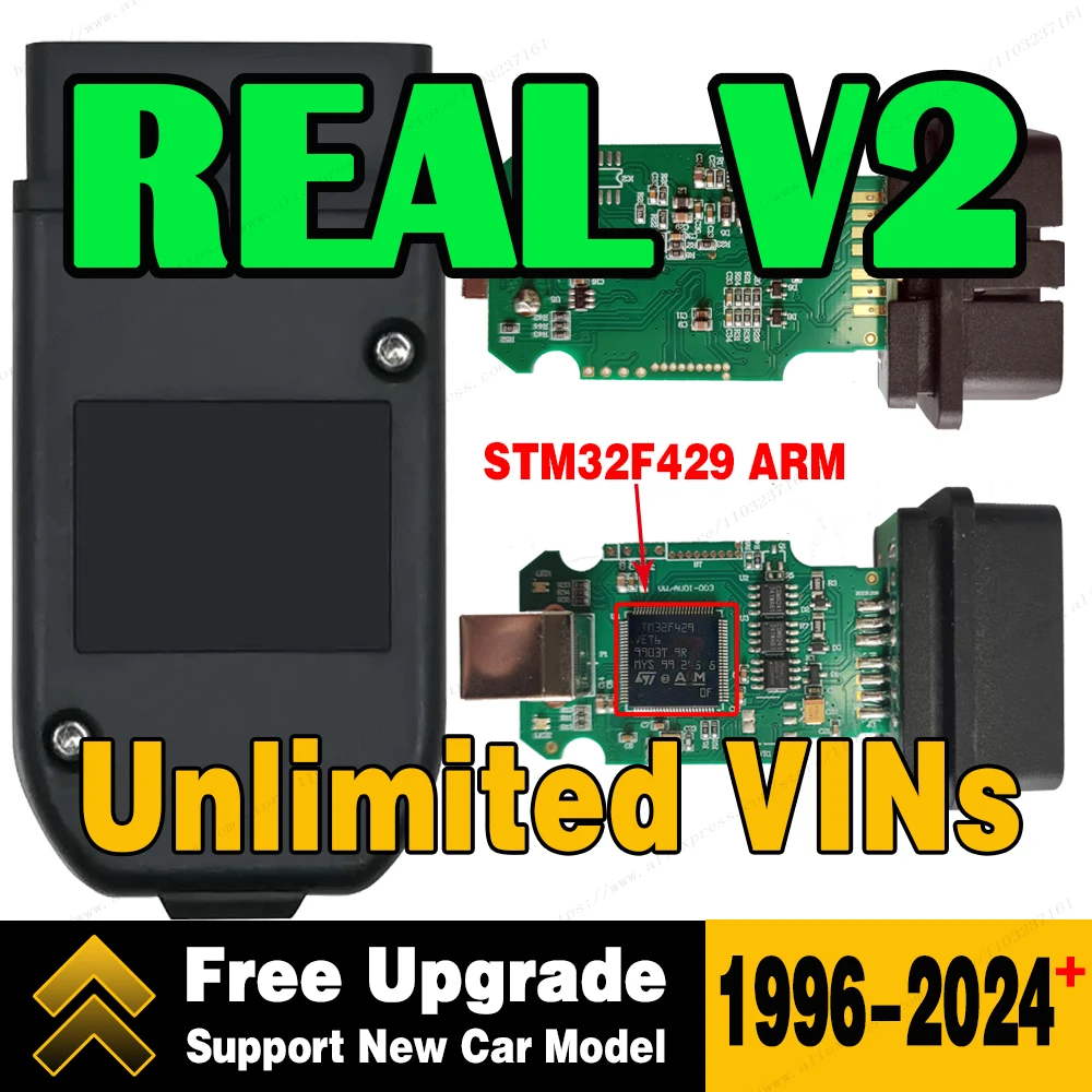 Melhor qualidade 2025 + Real V2 VagCom Ferramenta de Diagnóstico Atualização Online Ilimitado VINS Vag Com HEX Interface Usb V24.7 Função de