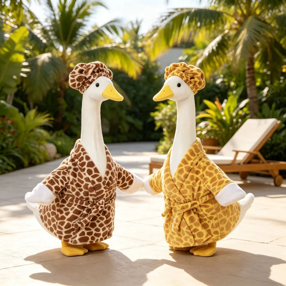 Leopard Print Bathrobe & Pajama Suit for White Porch Goose Sculpture American Retro Decorative Garment