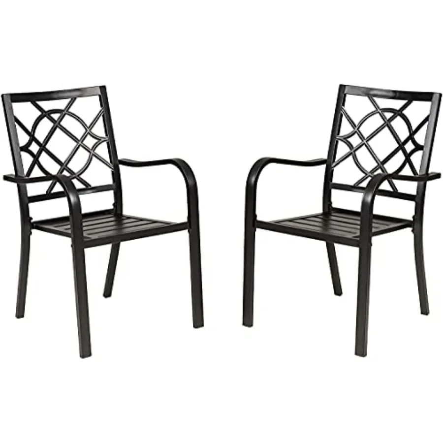 Outdoor Dining Chairs, Patio Bistro Wrought Iron Stackable Chairs with Armrest for Garden, Porch, Backyard, - Supports 250 lbs