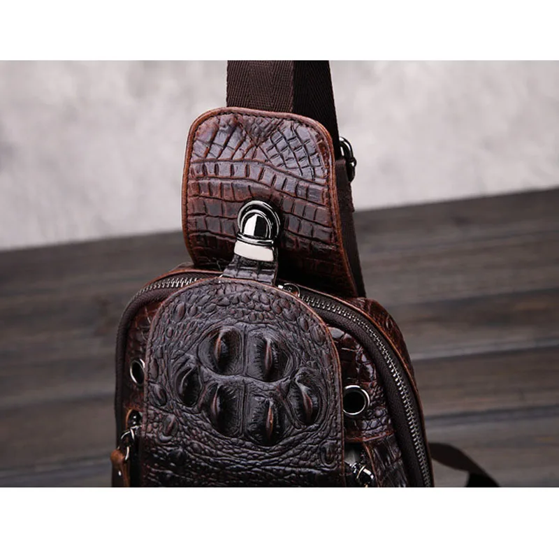 Mannen Sling Bag Vintage Mannen Echt Leer Krokodil Reizen Schouder Cross Body Bags Messenger Pack Sling Pack Borst Bag