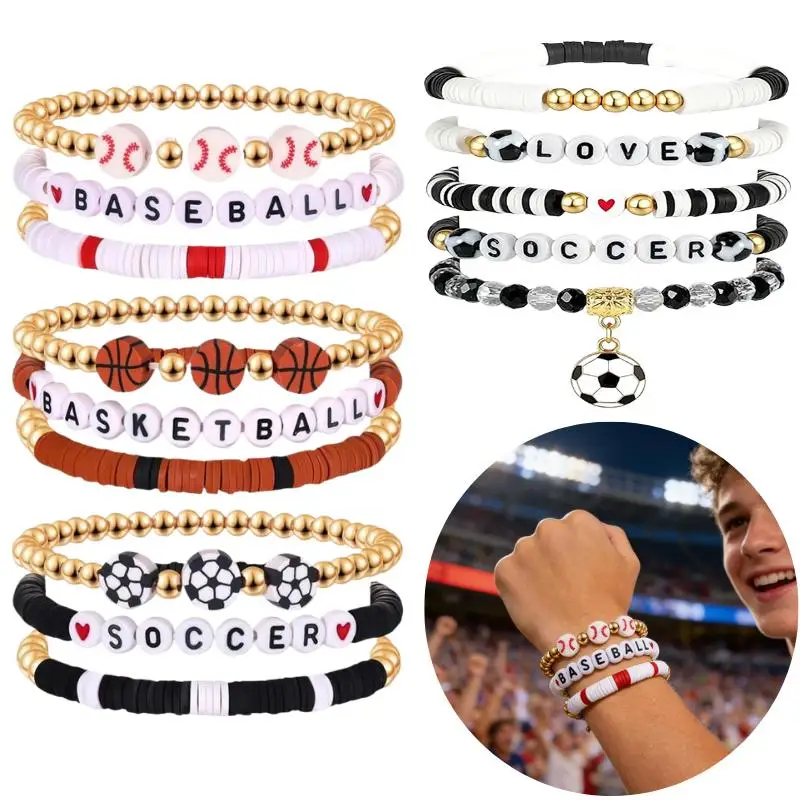 5/3pcs Love Soccer Bracelets Stackable Stretchy Sports Charm Bracelets For Boy Girl Soft Clay Craftsmanship Bangles Accessories
