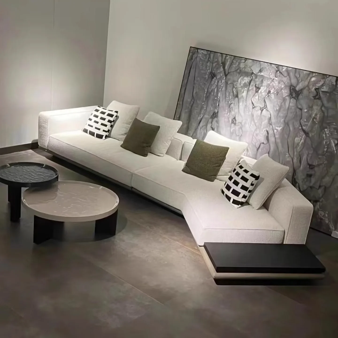 

Italian horizon sofa straight row fabric furniture villa large flat floor special-shaped corner large apartment cotton