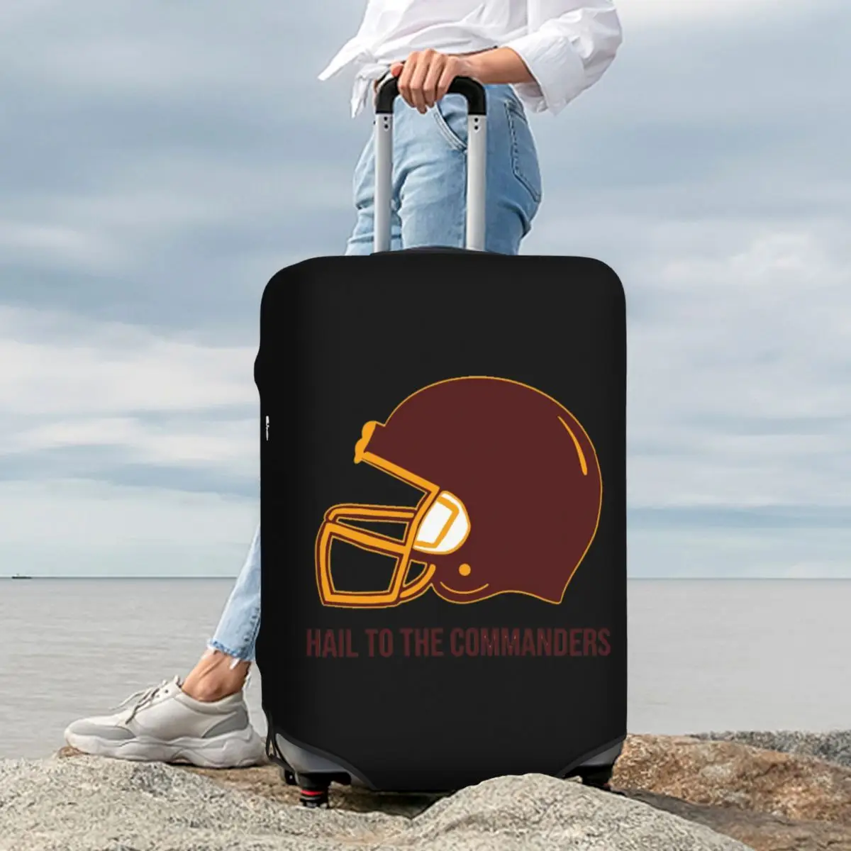 

Hail To The Commanders - Washington Commanders Suitcase Cover Protection Elastic Trip Luggage Protector Covers for 18-32 Inch