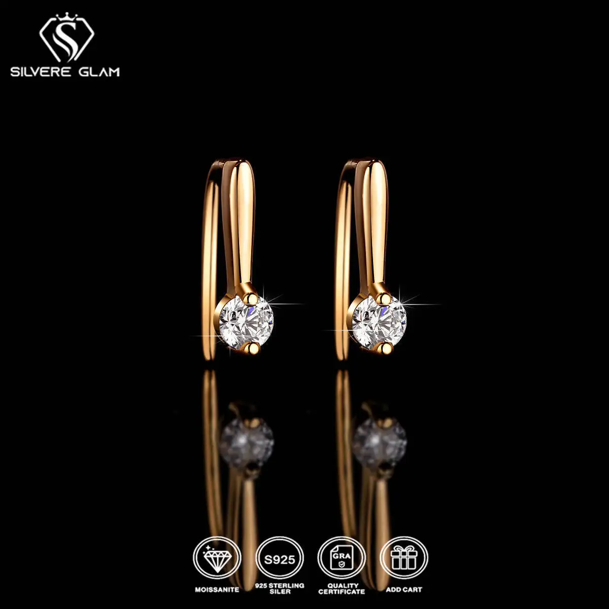 SG Moissanite Earrings Lab Diamond 925 Sterling Silver With White Champagne Gold Plated Studs Hoop Earring Wedding Jewelry