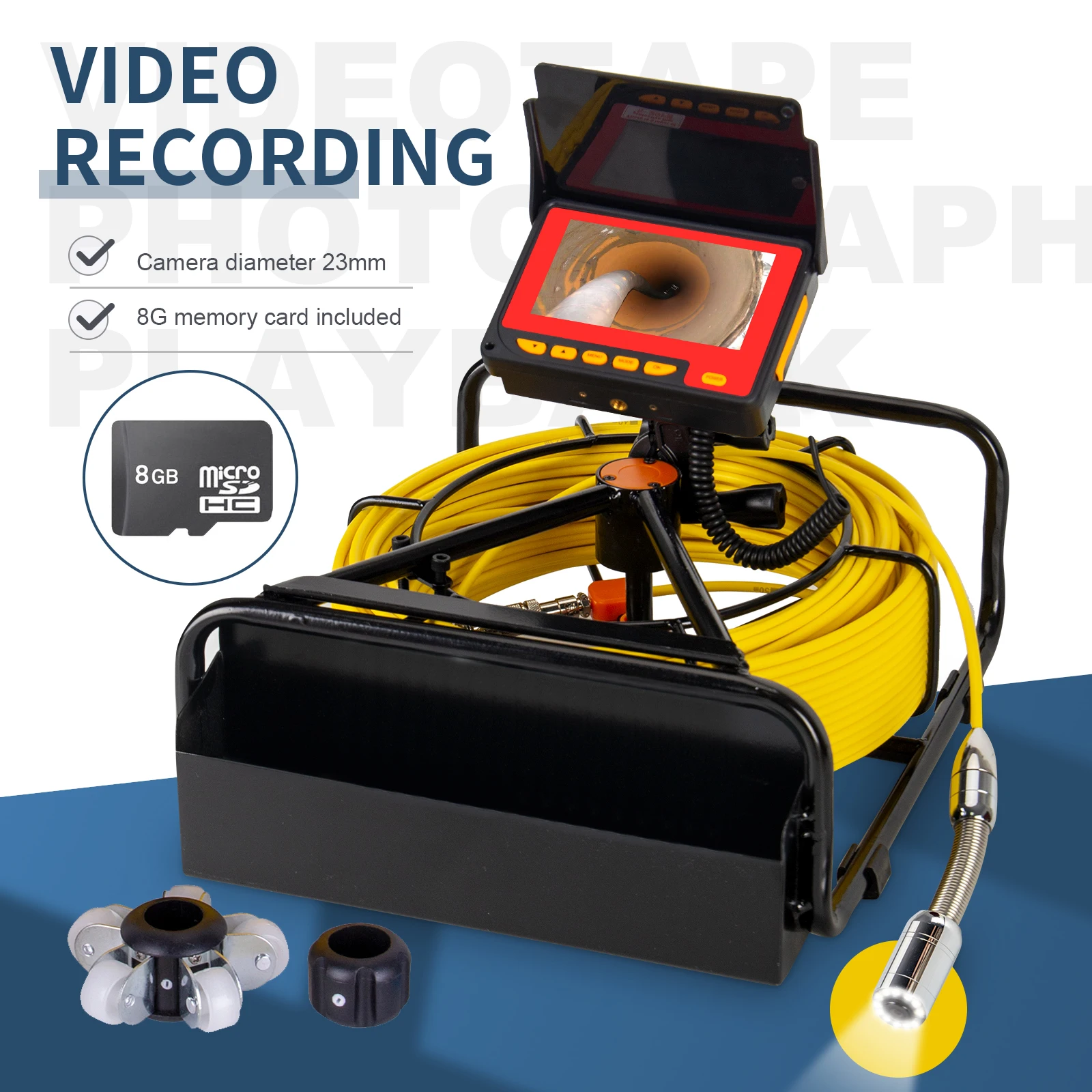 

Pipe Inspection Camera 23MM Camera 12 Leds DVR 16GB FT Card Sewer Drain Industrial Endoscope Camera IP68 4500AH Battery