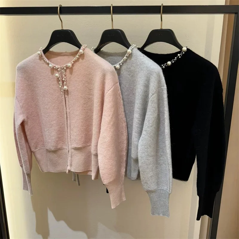 

QPP Commuter Sle круглый вязаный свитер Long Sve V-Ne Pearl Embellied Alpaca Wool Blend женское модное зимнее пальто