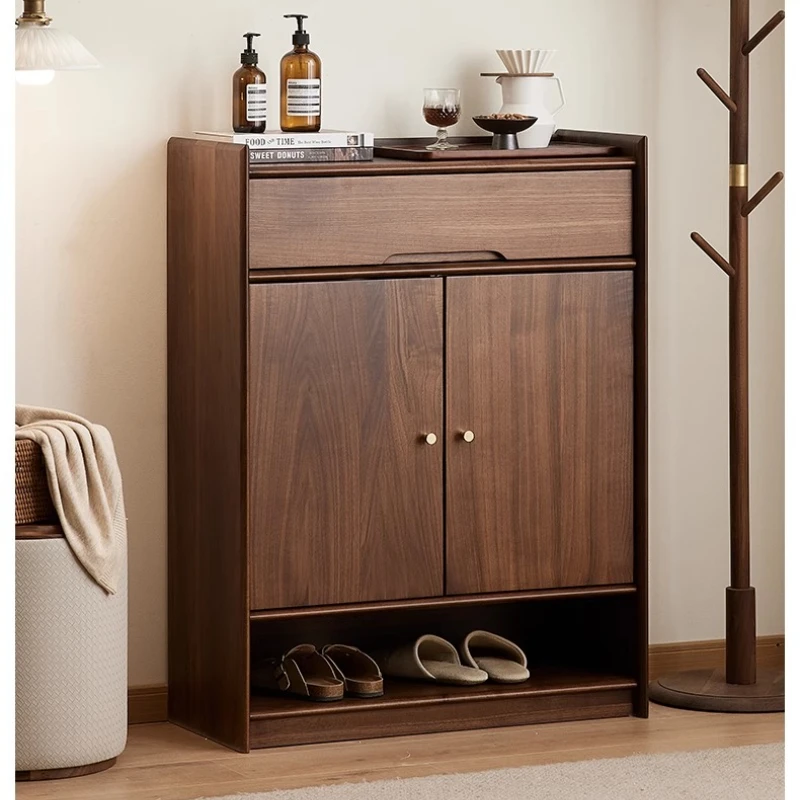 

Шкаф для обуви из черного ореха, простой скандинавский шкаф для крыльца из цельного дерева, большой вместительный бытовой шкаф для хранения в гостиной