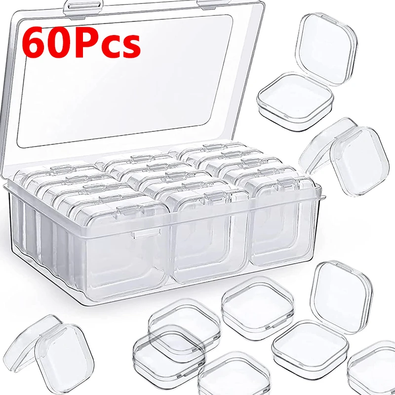 

60Pcs Mini Storage Box Transparent Square Plastic Box Earrings Jewelry Packaging Storage Small Square Box Jewelry Organizer