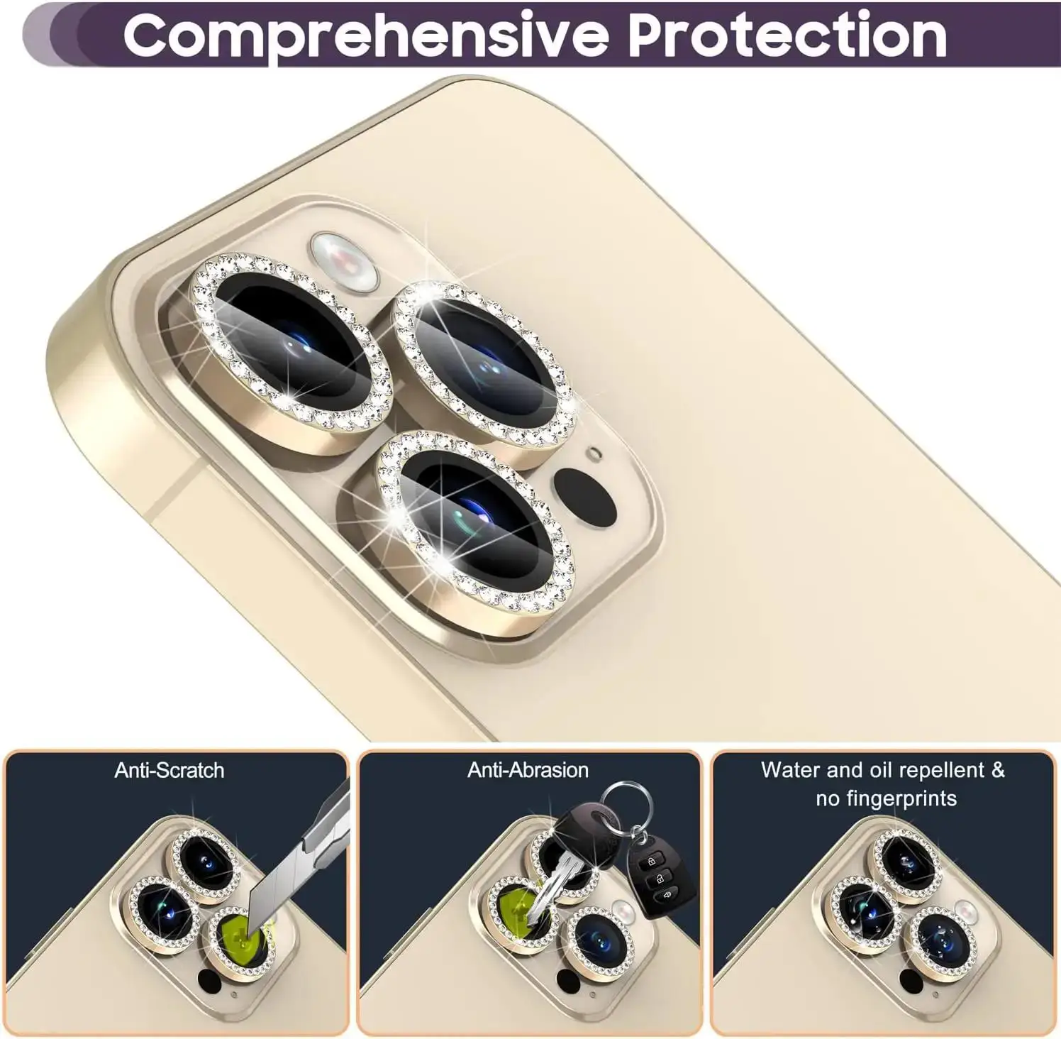 3Pcs Diamond Glitter Camera Protection For Iphone 15 14 13 11 Pro Max Plus Lens Tempered Glass On Iphone 12 13 11 Pro Max