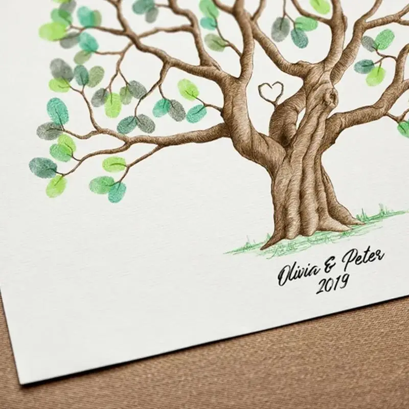Fingerprint Tree Wedding Graduation Fingerprint Tree Canvas Guest Book DIY Creative Sign-In Book Waterproof for Birthday Wedding view 5