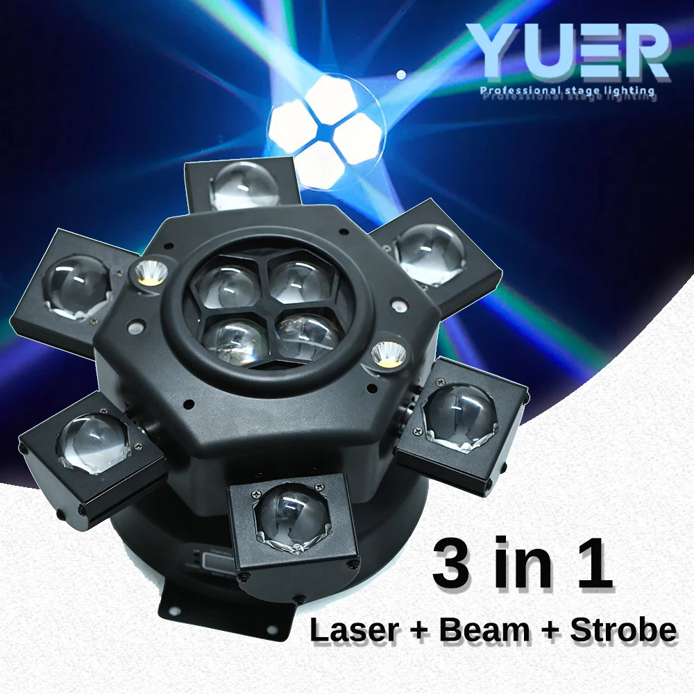 Yuer 6 ojos de abeja láser estroboscópico cabeza móvil efecto luz 10W LED RGBW cuentas DMX512 control automático para DJ Disco Club fiesta luz de escenario