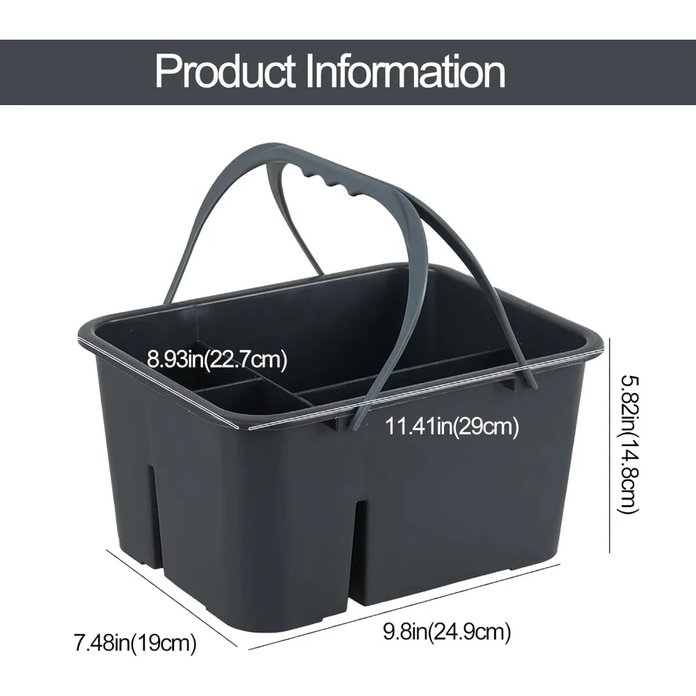 علبة تنظيف بلاستيكية لجميع الأغراض، علبة دش بمقبض، رمادي