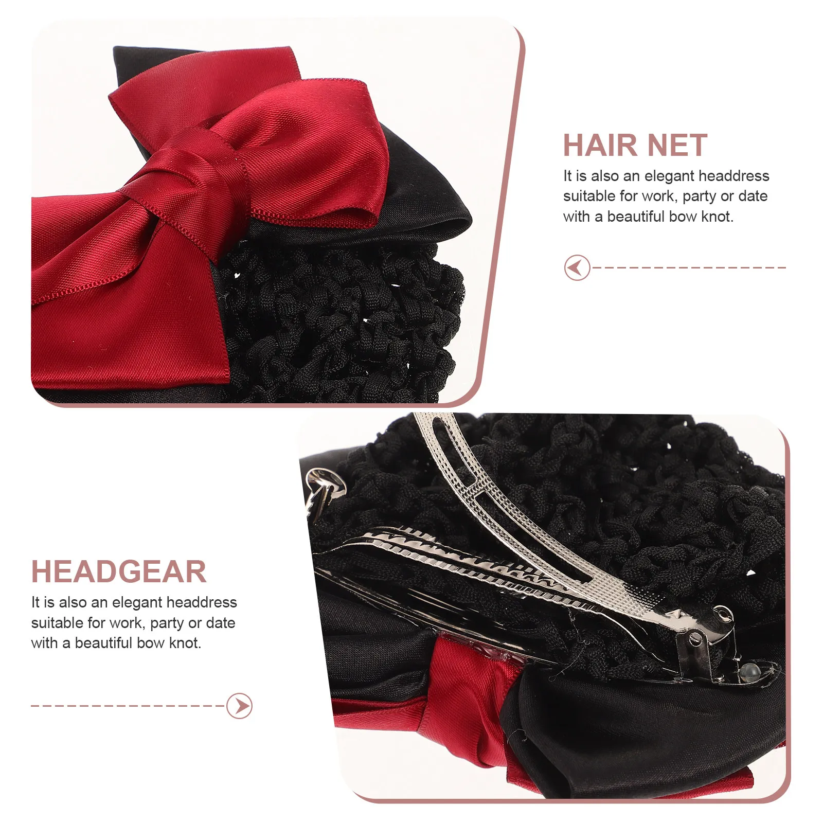 

6Pcs Bow Hair Snood Elastic Bun Mesh Net Hair Clip Professional Office Party Date Headdress Women Hairpins Red Blue Black Wine