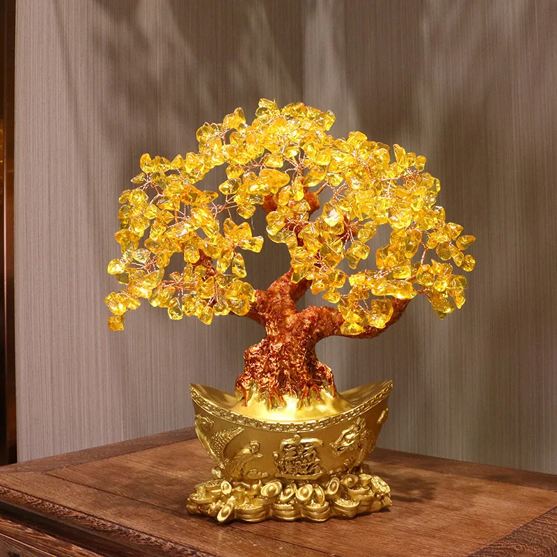 1pcs Chinese Yuanbao Money Fortune Tree Wealth Luck Ornaments Small Feng Shui Yellow Lucky Wealth Trees Decoration