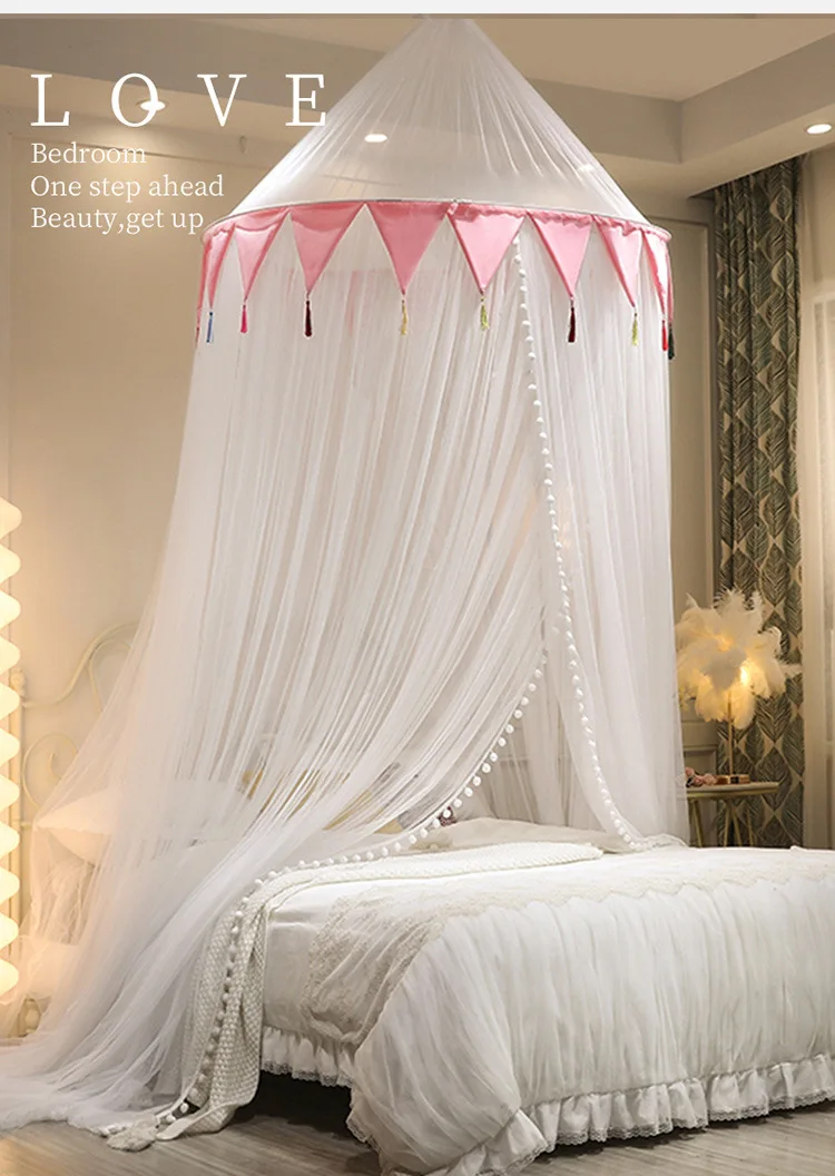 Summer Canopy Mosquito Net with Tassels Round Bedding Romantic Dome Tent Easy Installation Top Diameter 120cm