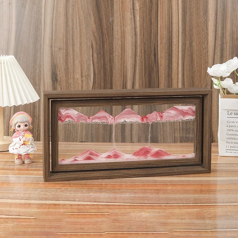 Wooden Frame 3D Sandscape Moving Sand Art Picture Quicksand Liquid Hourglass Glass Flowing Sand Painting Office Home Decor Gifts