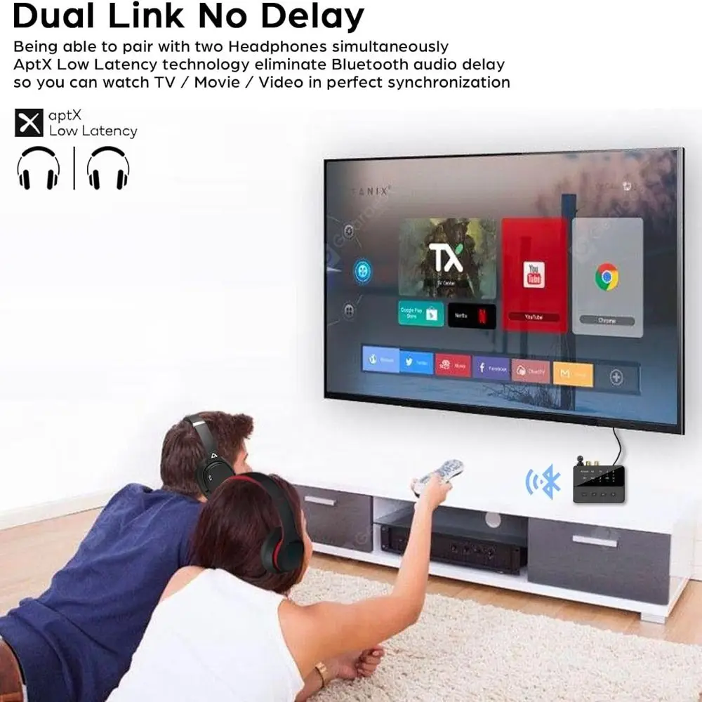 TV a 2 auriculares inalámbricos Bluetooth 5,3 transmisor receptor doble enlace USB-C entrada adaptador de Audio inalámbrico AptX baja latencia